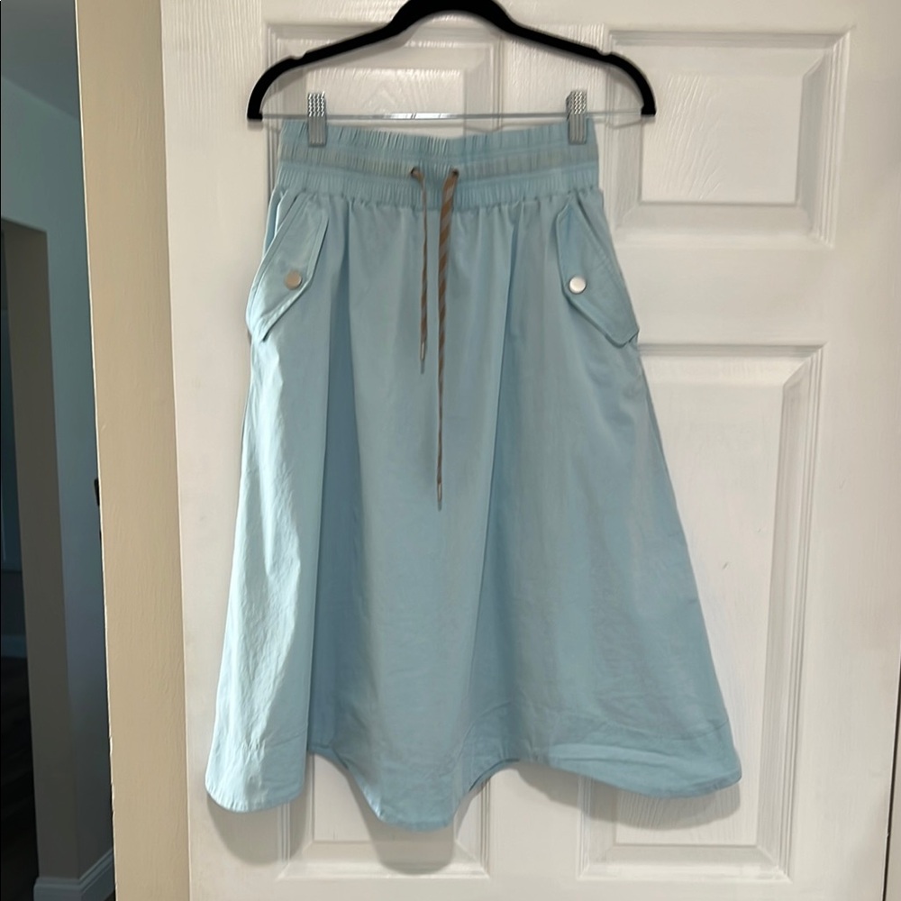 Blue Knee-Length A-Line Cargo Skirt